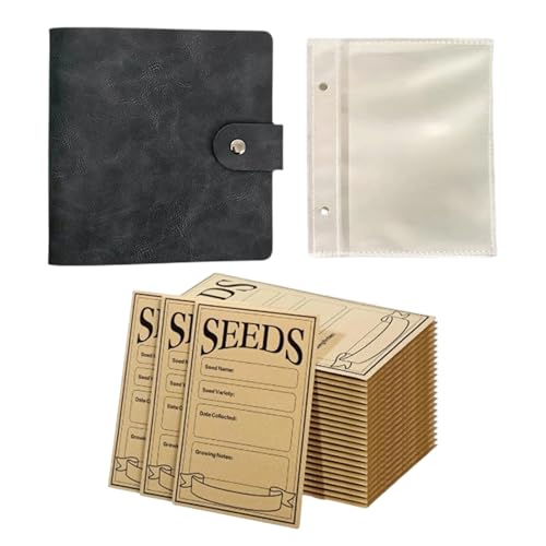 Tniytru Seed Storage Box with 50 Capacity Seed Organiser for Gardening Enthusiasts Compact Seed Packets Storage Solution 15 x 15 cm Black Album Design