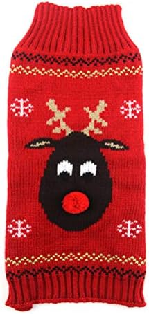 Dog Christmas Sweater - Xmas Holiday Pet Knitted Sweatshirt Winter Warm Soft Pajamas Ugly Red Deer Pattern Knitwear Costume for Small Medium Dogs - Size L