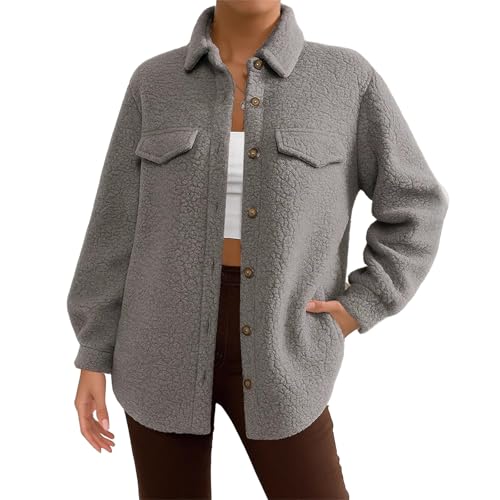Veste polaire à col boutonné pour femme pull ample casual à manches longues