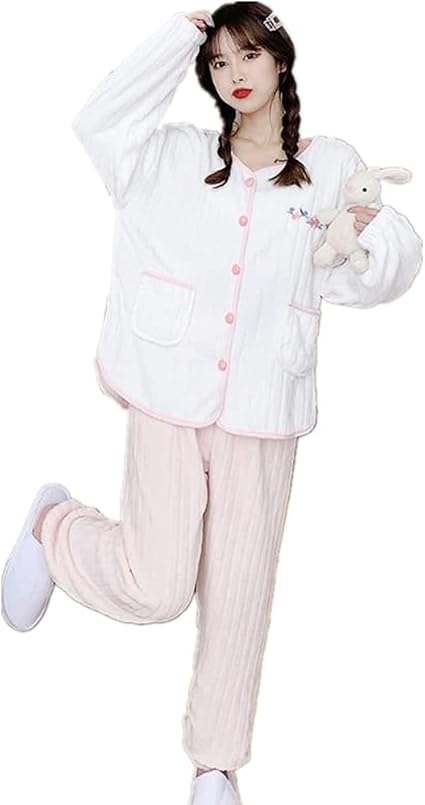 Amazon Seeklux パジャマ レディース もこもこ 可愛い ルームウェア 上下セット前開き 部屋着 冬 寝巻き 保温 暖かい パジャマ ルームウェアセット 通販