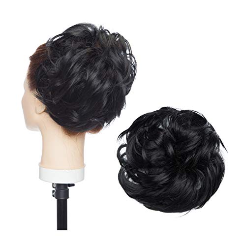 Messy Hair Bun Extensions Synthetic Up Do Wavy Scrunchy Fluffy Tousled Scrunchie Updo Chignons With Elastic Rubber Band Black Scrunchies Wrap On Instant Ponytail Hairpiece Easy Bun For Women 80g #1