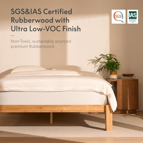 Image of FLEXISPOT Hako Japanese Joinery Bed Frame & 10 inch Cooling Gel Memory Foam Mattress Set, Solid Rubberwood Queen Bed, IAS&SGS Certified, No Tools Assembly, 10-Year Warranty, Natural Oak