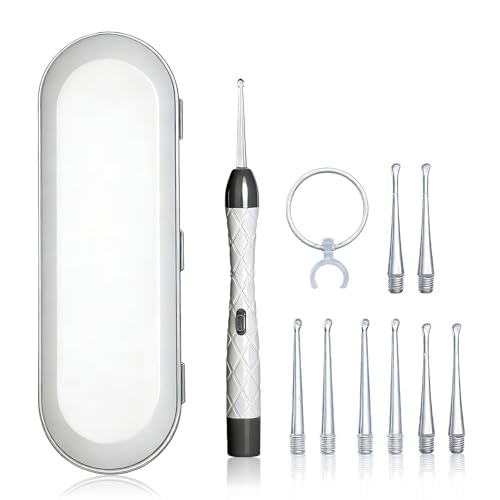 Ohrenschmalz Entferner, Ohrenschmalz-Reiniger Ohrenreiniger mit LED Licht und USB Akku, Sicheres und Weiches Ear Cleaner für Kinder und Menschen Mit 8 Waschbaren Ersatzköpfen