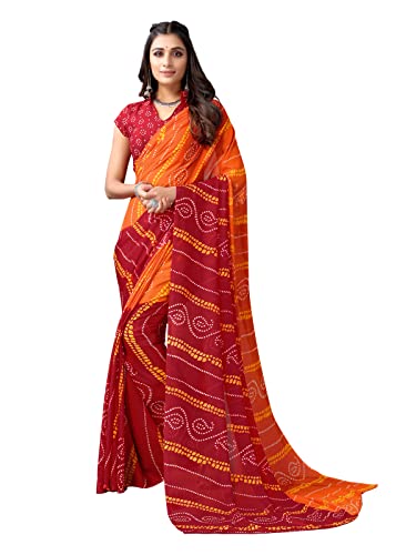 Image of Satrani Women's Bandhani Printed Georgette Saree with Unstitched Blouse Piece( 