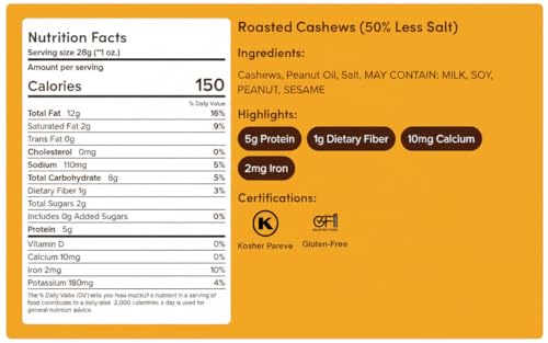 Image of Nuts com - Roasted Cashews (Lightly Salted) - Creamy & Savory Flavor, Healthy Snack for Adults & Kids, Good Source of Protein, Fiber, Calcium, Iron & Healthy Fats - Vegan & Gluten-Free - 2 Lb Bag