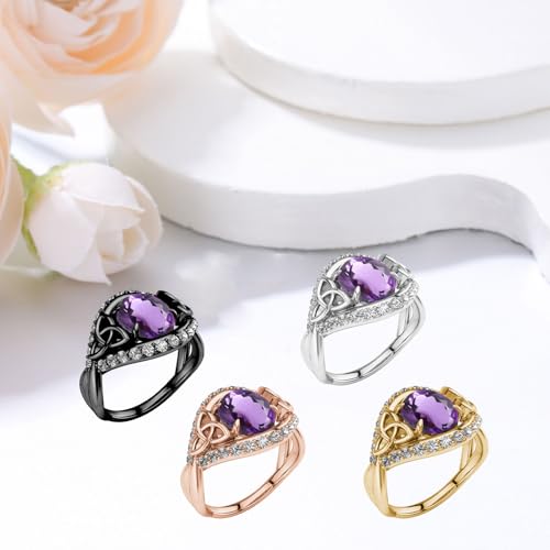 Vintage Celtic Knot Birthstone Ring Solid 10k 14k 18k Gold Oval Solitaire Irish Trinity Knot Wedding Band Womens Engraved Promise Ring Birthday for Women Wife3