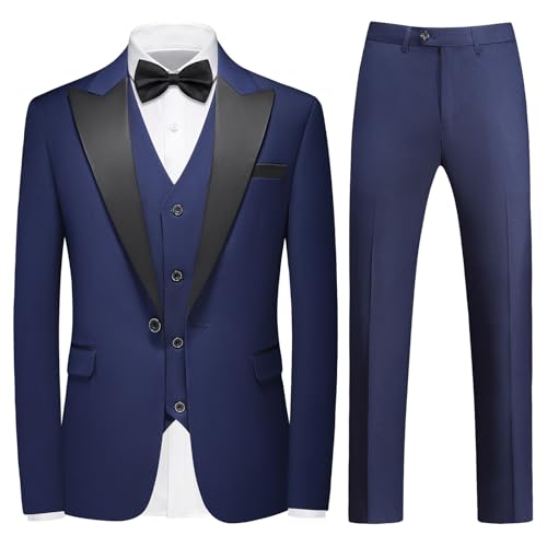 Men's 3 Piece Suit Slim Fit One Button Solid Tuxedo Jacket Suits for Men Slim Fit for Wedding Prom Blazer Vest Pants