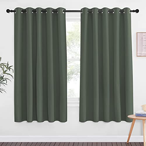 NICETOWN Blackout Curtain Drape for Bedroom - Grommet Noise Reducing Thermal Insulated Room Darkening Window Treatment for Living Room (1 Panel, Dark Mallard, W66 x L66 Inch)
