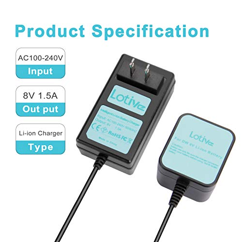 Lotive 2 Packs 8V 1500mAh Lithium-ion Battery Replace for Dewalt 8V Battery DCB080 and Fit for Dewalt DCB095 DCF680 DCF680G2 DCF680N1 DCF680N2 DCF682 DCL023 DW4390 with one charger