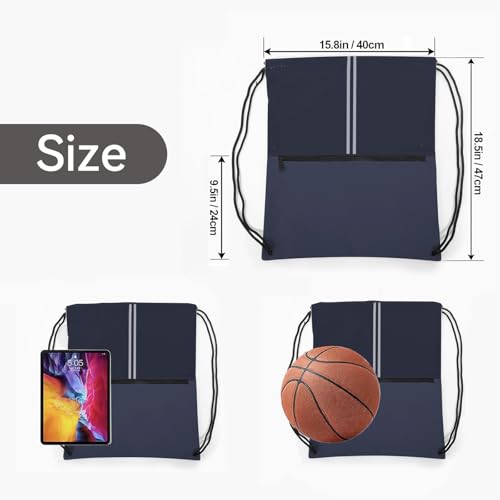 Image of Drawstring Backpack Large Sports Draw String Bag for Men and Women (Navy Blue)