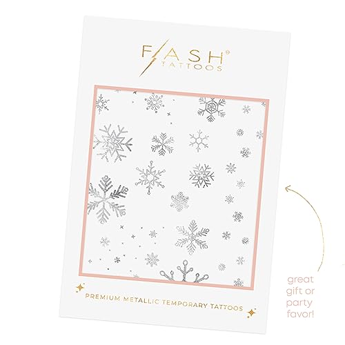 Flash Tattoos Winter Frost Metallic Temporary tattoos-2 sheet mini pack | Includes over 36 premium silver foil snowflake tattoos | snowflake glitter, snowflake sticker, Frozen party favor, winter wonderland party supplies - Image 6