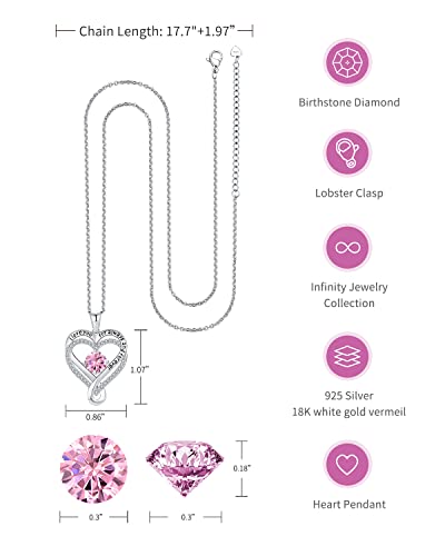 S925 I Love You Necklace For Women Wife Birthday Gift Ideas For Girlfriend Wedding Anniversary Jewelry Birthstone Diamond Pendant Gift For Mom Daughter Grandma Sister On Christmas Valentine's Day Mother's Day (Silver-Oct-Tourmaline) #TOP3