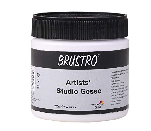 BRUSTRO Artists Studio Gesso | 220ml | White | Ideal for Canvas, Paper, Board, Oil Painting, Universal Paint Primer for Art, Craft, Water based, Non Toxic, Studio Grade, Professionals, Hobby Painters.