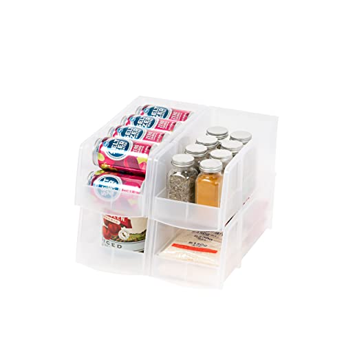 Image of IRIS USA Clear Plastic Stackable Storage Bins, Large- 4 Pack, Open Front Fridge Pantry Kitchen Closet Cabinet Bathroom Organizer Basket for Organizing Snack, Cans, Office Supplies, and Coffee Pods
