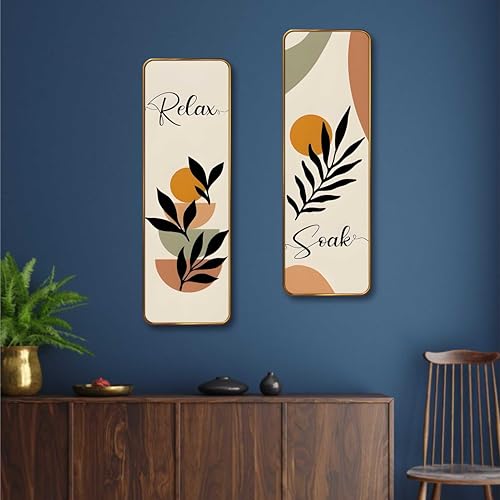 Image of Livin'luxe Relax & Soak Abstract Wall Panel Set of 2 | Sparkle Lamination MDF Wall Art | Minimal Botanical Decor for Bedroom, Living Room & Bathroom Walls (12 x 18 Inch) AS-10