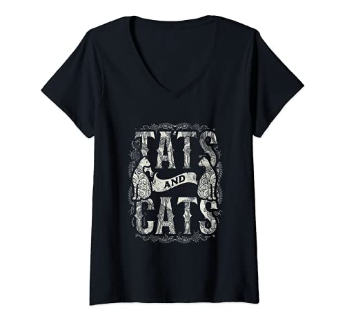 Mujer Tats And Cats Tattooist Tattoo Body Art Tattooing Cat Kitten Camiseta Cuello V