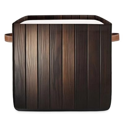 YCCZCPRL Rustic Wood 13x13 Inch Storage Bins, Wooden Collapsible Fabric Storage Cube with Handles, Foldable Storage Basket for Shelf, Closet, Organizer