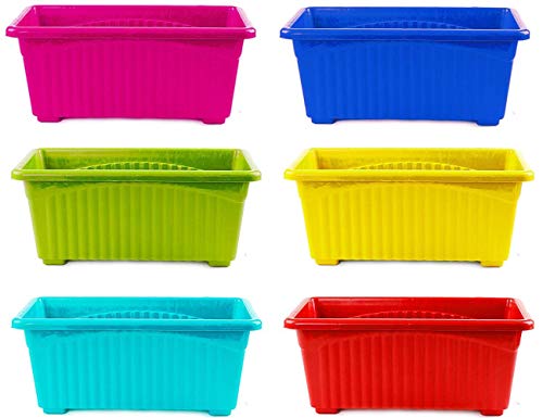 Image of PlantaZee Rectangular Plastic Pots for Plants, Multicolor 14 INCH Jupiter Flower Pots for Home, Window Display, Garden Plant Container Set (3)