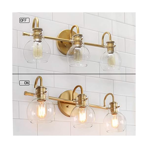 KSANA Goldfarbene Badezimmer-Leuchten mit transparentem Glasschirm, 55,9 x 17,8 x 22,9 cm – Bild 8