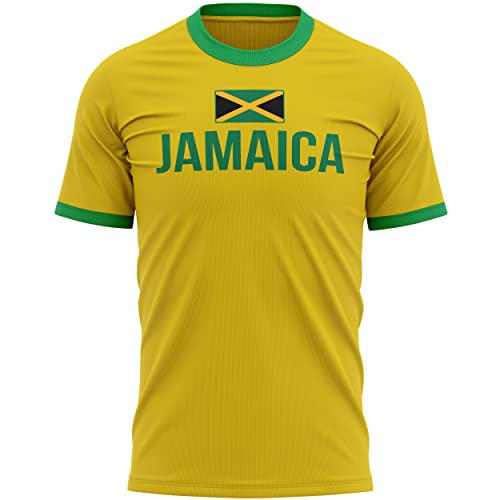 Camiseta con bandera de país de Jamaica, camiseta con diseño de bandera de Jamaica, regalos de partidarios de futbolistas para él, timbre amarillo y verde para hombres, Amarillo Verde, L