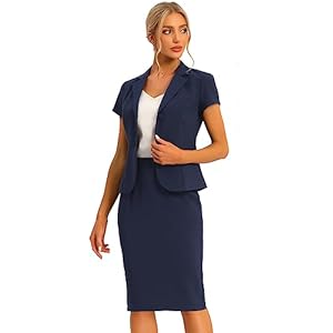Allegra K Damen Kurzarm Business Blazer Jacke Bleistiftrock 2-Teiliges Anzug-Set