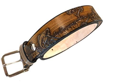 Fishing Design Handmade Mens Leather Belt Western Work Casual Belt 1.5" Wide Cocoa4