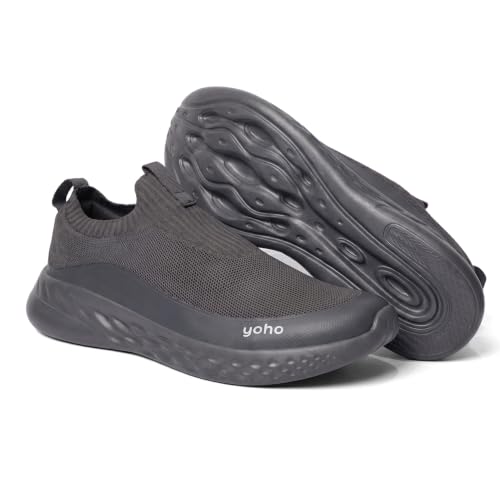 Image of Yoho Men Walking Slip On Shoes | Cushioned, Comfortable, Orthopedic, Lightweight & Breathable Knitted Stretchable Upper | Every Day Casual Wear without Lace, Stylish Footwear for Gents /Boys - UrbanEazyX