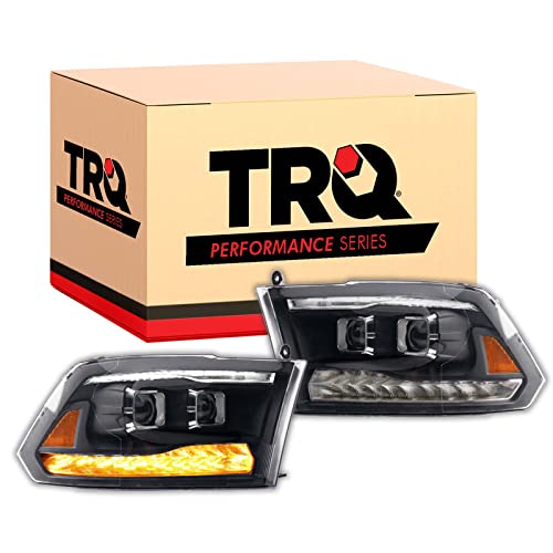 Image of TRQ Performance Left and Right Headlight Assembly Set Projector Clear Lens Compatible with 11-18 Ram 1500 2500 3500 with Quad Headlights 19-22 Ram 1500 Classic with Quad Headlights Halogen Only