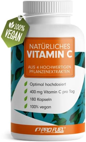 Natürliches VITAMIN C - 180 Kapseln - mit 400 mg Vitamin C aus Amla, Acerola, Camu-Camu & Hagebutten pro Tag - Vitamin C Komplex - 100% vegan - laborgeprüft mit Zertifikat - Vorrat