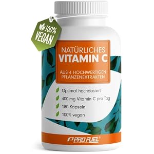 Natürliches VITAMIN C – 180 Kapseln – mit 400 mg Vitamin C aus Amla, Acerola, Camu-Camu & Hagebutten pro Tag – Vitamin C Komplex – 100% vegan – ohne Zusatzstoffe – 3 Monatsvorrat – Made in Germany
