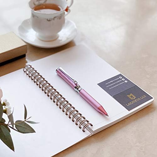 LACHIEVA LUX Nice Crystal Luxury Metal Ballpoint Pen for Lady with Germany Schmidt Refills P900M (Black and Blue 2 Refills)-Pink