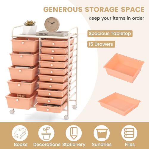 Image of LDAILY 15 Drawer Rolling Storage Cart, Rolling Cart with Drawers for Classroom, Art Supply Craft Organizer on Wheel with Metal Frame & Handles for Home Office School