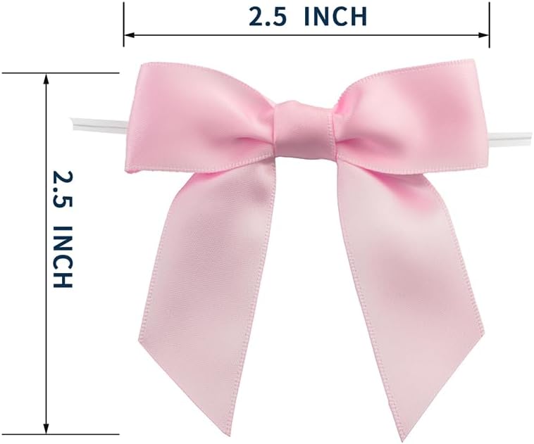 7Rainbows 30pcs Boutique 2.5" Pink Satin Ribbon Twist Tie Bows for Tying Up Packages Gift Wrapping - Image 2