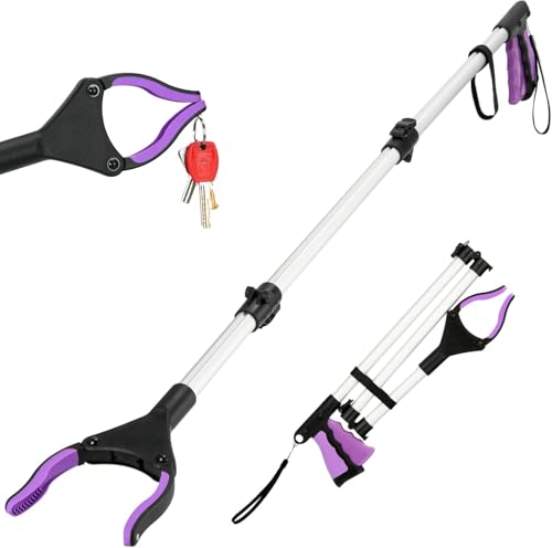 Image of 2-Pack Grabber Reacher Tool, 43 Inch Extra Long Steel Foldable Pick Up Stick with Strong Grip Magnetic,Trash Claw Grabber Tool, Hand Grabber for Reaching, Arm Extension (Purple)