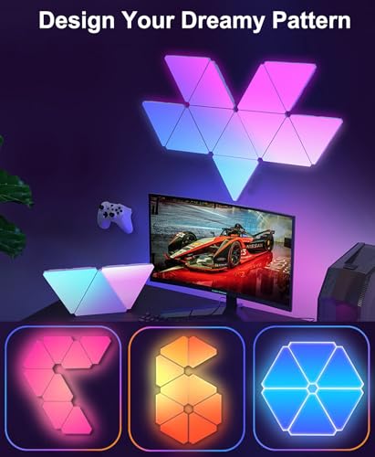Image of Large Triangle LED Lights for Gaming Setup, DIY Smart Gaming LED Wall Lights Works with Alexa Google Assistant, RGB Triangle Light Panels Music Sync, App Control for Gaming Room Decor Aesthetic,10 Pcs