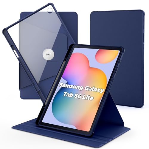 CACOE Funda Compatible con Samsung Galaxy Tab S6 Lite 10.4 2024/2022/2020，con Soporte para Pencil, Carcasa Soporte Rotación de 360 Grados Protectora Respaldo Clara，Azul marino