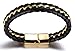Halukakah ● Solo ● Men's Leather Bracelet 24k Real Gold Plated Titanium Chain Magnetic Clasp 8.5