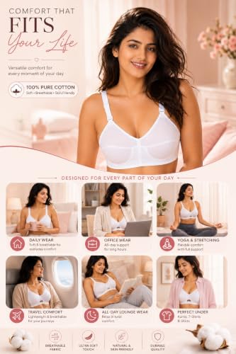 Image of SONA Women's Bee Heart Cotton Full Coverage Non Padded Cotton Straps Bra | Breathable Fabric Pure Cotton Adjustable Straps All-Day Wear