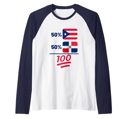 Puerto Rican Plus Dominican Heritage Nationality Flag Raglan Baseball Tee, Black