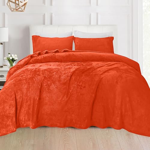 Elegant Comfort Luxuriously Soft 4-Piece Velvet Plush Flannel Sheet Set - Premium Quality - Cozy Warm, Anti-Static, Non Pilling Fuzzy Velvet Flannel Fleece Deep Pocket Sheet Set - Twin, Orange