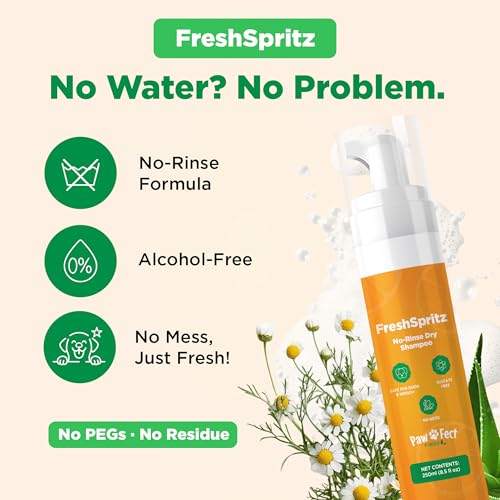 Image of FreshSpritz Waterless Foaming Pet Shampoo with Aloe, No-Rinse Wash for Dogs, Cats & Small Pets - for Odor & Dander, Non-Sticky, Plant-Based Scent, Fast-Drying Grooming Foam - 250ml 8.5 fl oz