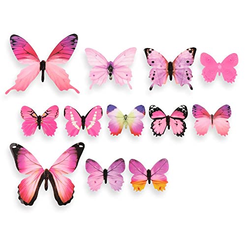 12 adhesivos de pared mariposas 3D rosa removibles miniatura 2