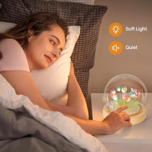 Image of One94Store Tulip LED Night Light - Decorative Glass Table Lamp with 10 Artificial Flowers, Soft Glow for Bedroom, Living Room, Birthday & Gifts (8 cm, Multi-Color)