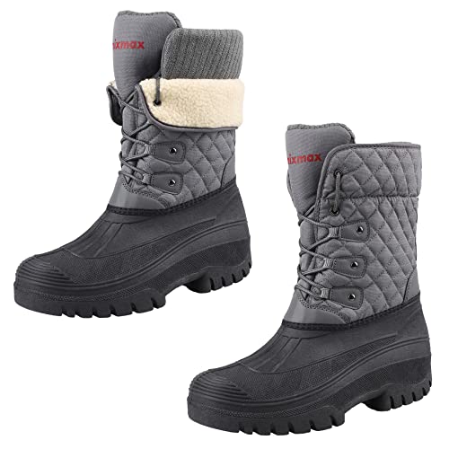 Knixmax Outdoor Winterstiefel Damen Warm Gefütterte Schneestiefel Winterschuhe mit wasserdichtem Obermaterial und rutschfesten Sohlen Geeignet für die Schneesaison im Winter Grau EU40