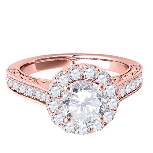 MauliJewels 1 Carat Halo Round Diamond Antique Milgrained Engagement Ring 4 Prong 14k Rose Gold2