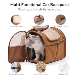   FUKUMARU-Cat-Backpack-Adjustable-Dog-Backpack-Carrier-with-4-Storage-Pockets-Under-20-Lbs-Soft-Sided-Small-Dog-Backpack-Carrier-for-Travel-Hiking-Camping-Outdoor-Brown