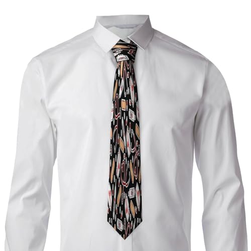 Nurse Love Print Black Men'S Classic Silk Smooth Tie, Suitable For Pairing With Formal Occasions4