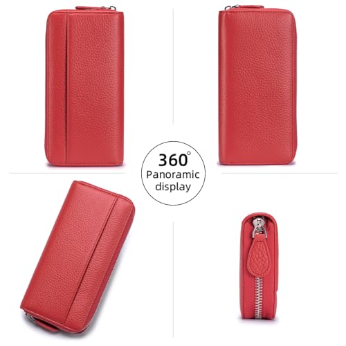 Image of RFID Blocking Womens Zipper Wallet Leather Large Capacity Billfold Clutch Zip Around Wallets for Women