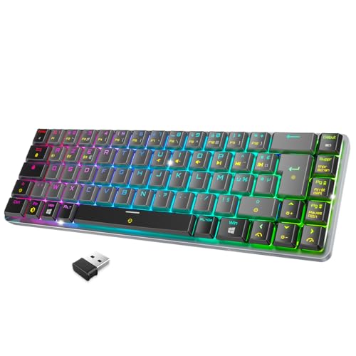 RF241 - Tastiera da gioco meccanica compatta senza fili ricaricabile FR(AZERTY), tripla modalità (2,4 GHz, Bluetooth, USB-C), 69 tasti MX Red, RGB, NKRO, compatibile con PC, Mac e