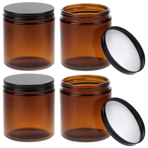 QWORK® 4 Piezas frascos de vidrio ámbar de 500 ml con tapas negras, recipientes multiusos con protección UV, para aceites escenciales y lociones